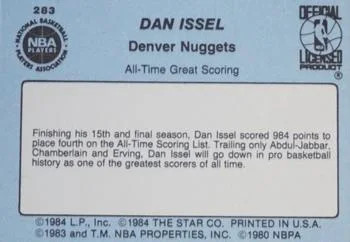 1984-85 Star Dan Issel SA #283 card back image