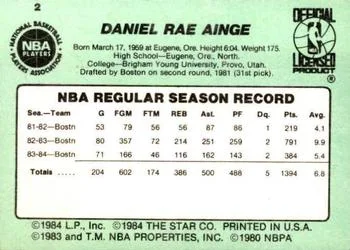 1984-85 Star Danny Ainge #2 card back image