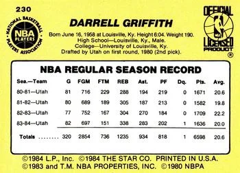 1984-85 Star Darrell Griffith #230 card back image