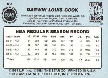 1984-85 Star Darwin Cook #90 card back image