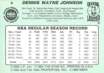 1984-85 Star Dennis Johnson #6 card back image