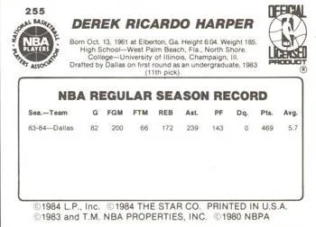 1984-85 Star Derek Harper #255 card back image