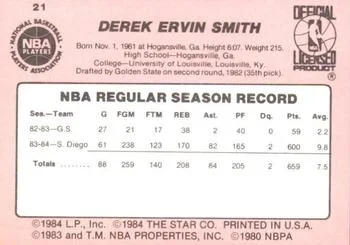 1984-85 Star Derek Smith #21 card back image