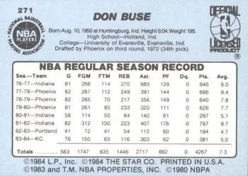 1984-85 Star Don Buse #271 card back image