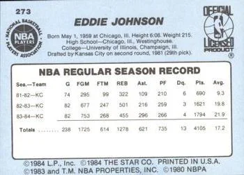 1984-85 Star Eddie Johnson #273 card back image