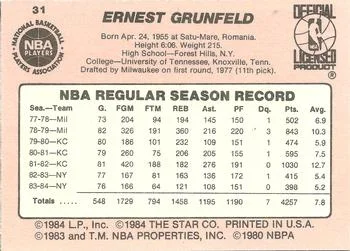 1984-85 Star Ernie Grunfeld #31 card back image