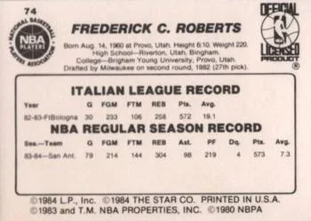 1984-85 Star Fred Roberts #74 card back image