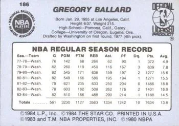 1984-85 Star Greg Ballard #186 card back image