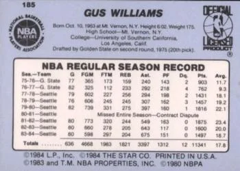 1984-85 Star Gus Williams #185 card back image