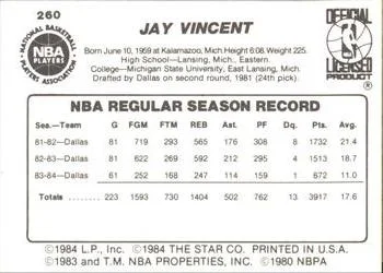 1984-85 Star Jay Vincent #260 card back image