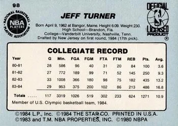 1984-85 Star Jeff Turner #98 card back image