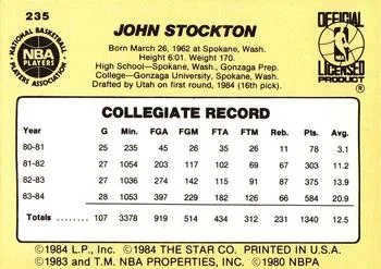 1984-85 Star John Stockton #235 card back image