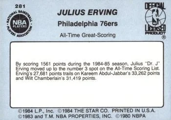 1984-85 Star Julius Erving SA #281 card back image