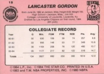 1984-85 Star Lancaster Gordon #18 card back image