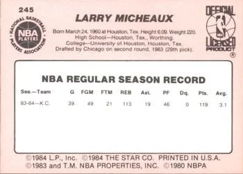 1984-85 Star Larry Micheaux #245 card back image