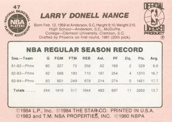 1984-85 Star Larry Nance #47 card back image