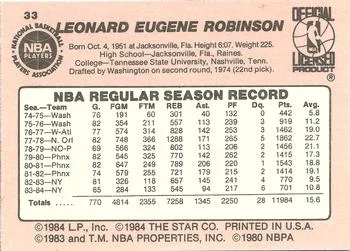 1984-85 Star Leonard Robinson #33 card back image