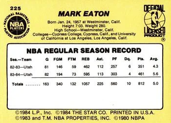 1984-85 Star Mark Eaton #225 card back image