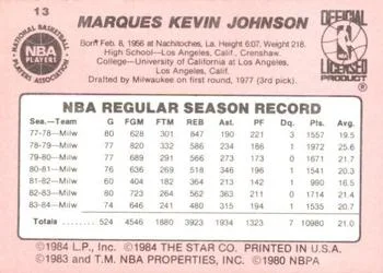 1984-85 Star Marques Johnson #13 card back image