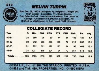 1984-85 Star Mel Turpin #213 card back image
