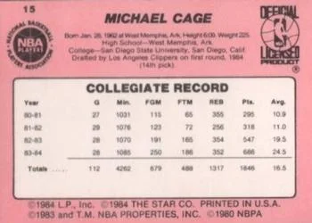 1984-85 Star Michael Cage #15 card back image