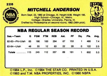 1984-85 Star Mitchell Anderson #226 card back image