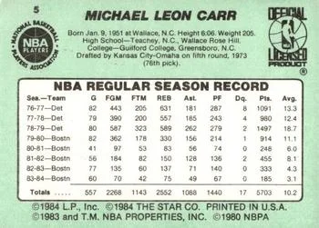 1984-85 Star M.L. Carr #5 card back image