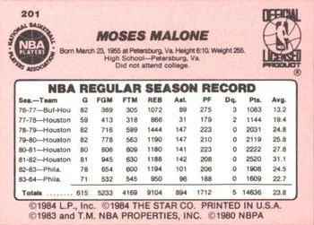 1984-85 Star Moses Malone #201 card back image