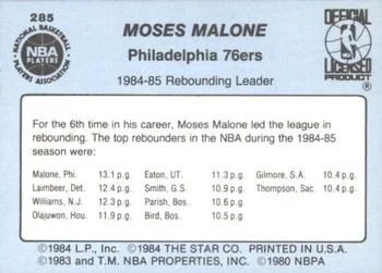 1984-85 Star Moses Malone SA #285 card back image