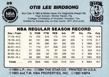 1984-85 Star Otis Birdsong #89 card back image