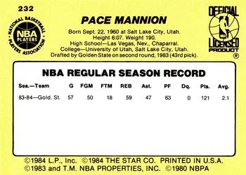 1984-85 Star Pace Mannion #232 card back image