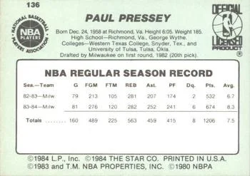 1984-85 Star Paul Pressey #136 card back image
