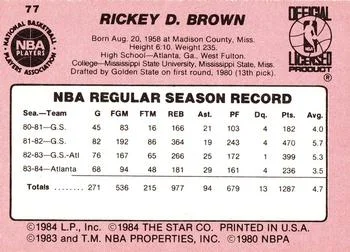 1984-85 Star Rickey Brown #77 card back image