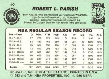 1984-85 Star Robert Parish #10 card back image