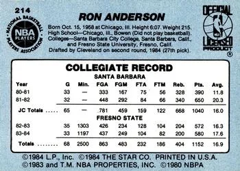 1984-85 Star Ron Anderson #214 card back image