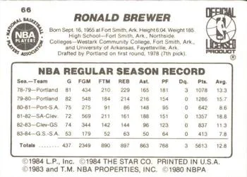 1984-85 Star Ron Brewer #66 card back image