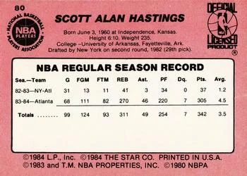 1984-85 Star Scott Hastings #80 card back image