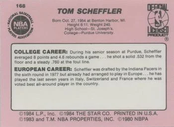 1984-85 Star Tom Scheffler #168 card back image