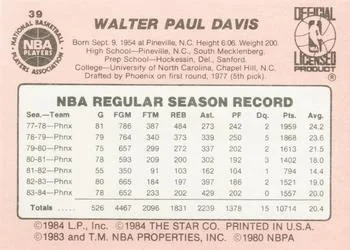 1984-85 Star Walter Davis #39 card back image