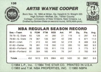 1984-85 Star Wayne Cooper #138 card back image