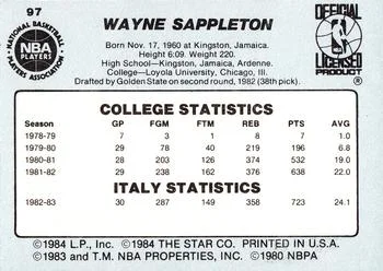 1984-85 Star Wayne Sappleton #97 card back image