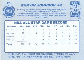 1984 Star All-Star Game Magic Johnson #21 card back image