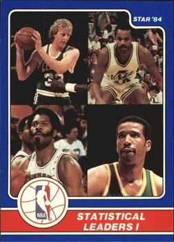 1984 Star Awards Banquet Larry Bird / Darrell Griffith / Artis Gilmore / Adrian Dantley Statistical Leaders 1 #10 card image