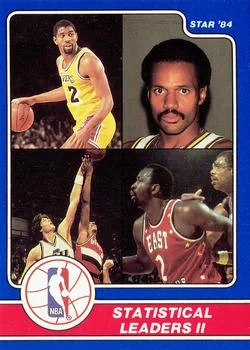 1984 Star Awards Banquet Magic Johnson / Rickey Green / Mark Eaton / Moses Malone Statistical Leaders 2 #11 card image