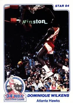 1984 Star Slam Dunk Championship Dominique Wilkins UERUER: Last name misspelled "Wilkens" on front and back #9 card image