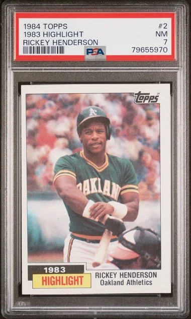 1984 Topps 1983 Highlight Rickey Henderson #2 card image