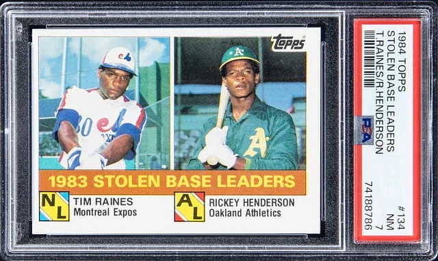 1984 Topps Rickey Henderson, Tim Raines Stolen Base Leaders #134 card image
