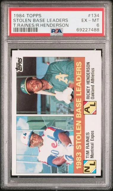 1984 Topps T.Raines/R.Henderson Stolen Base Leaders #134 card image