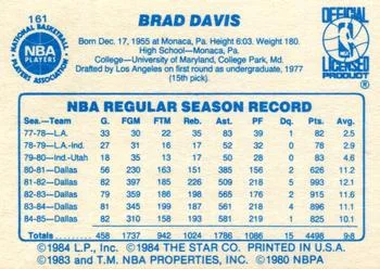 1985-86 Star Brad Davis #161 card back image