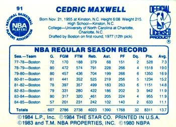 1985-86 Star Cedric Maxwell #91 card back image